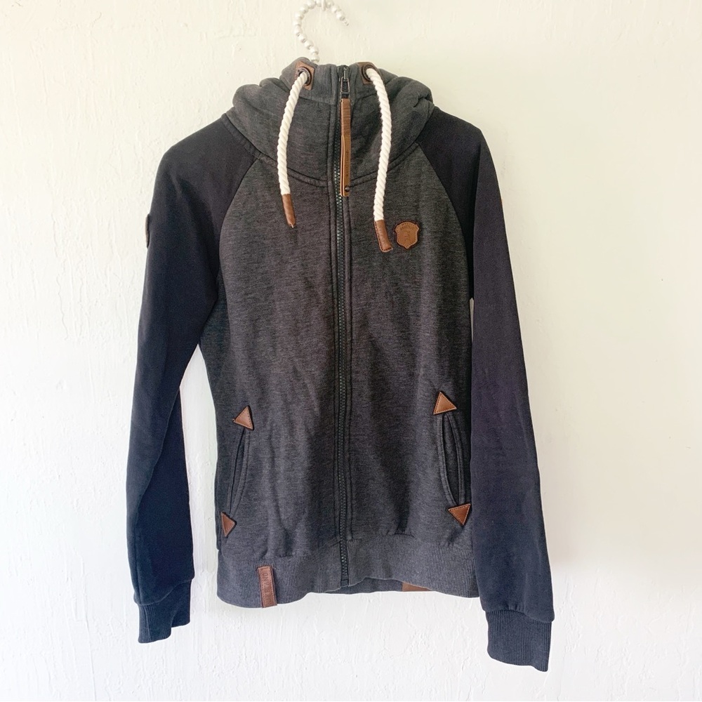 NAKETANO Heather Gray Black Sleeve Scuba Hoodie